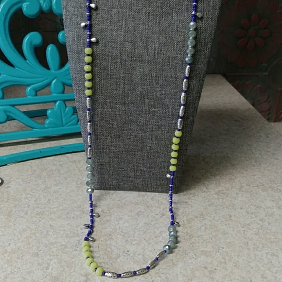 Premier Designs necklace cobalt blue, silver & yel - Picture 3 of 5